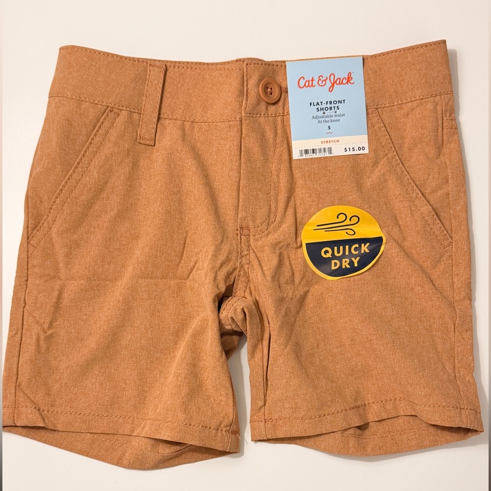 Cat & Jack Boys Flat-Front Shorts Orange‎ Quick Dry Stretch Adjustable Waist 5